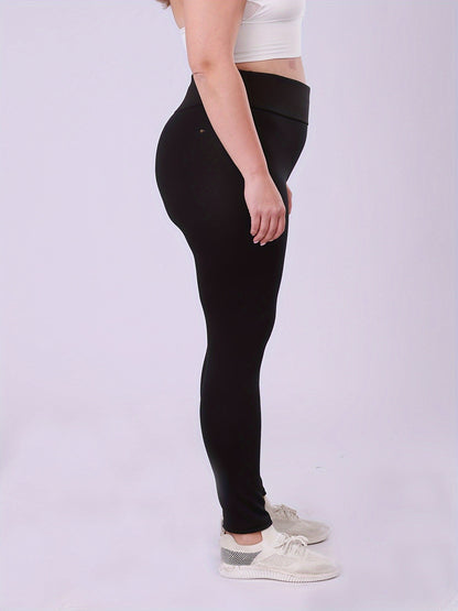 Warm Plus Size Leggings, High Waisted Fleece Lined, Thick Stretchy Long Pants for Cold Weather