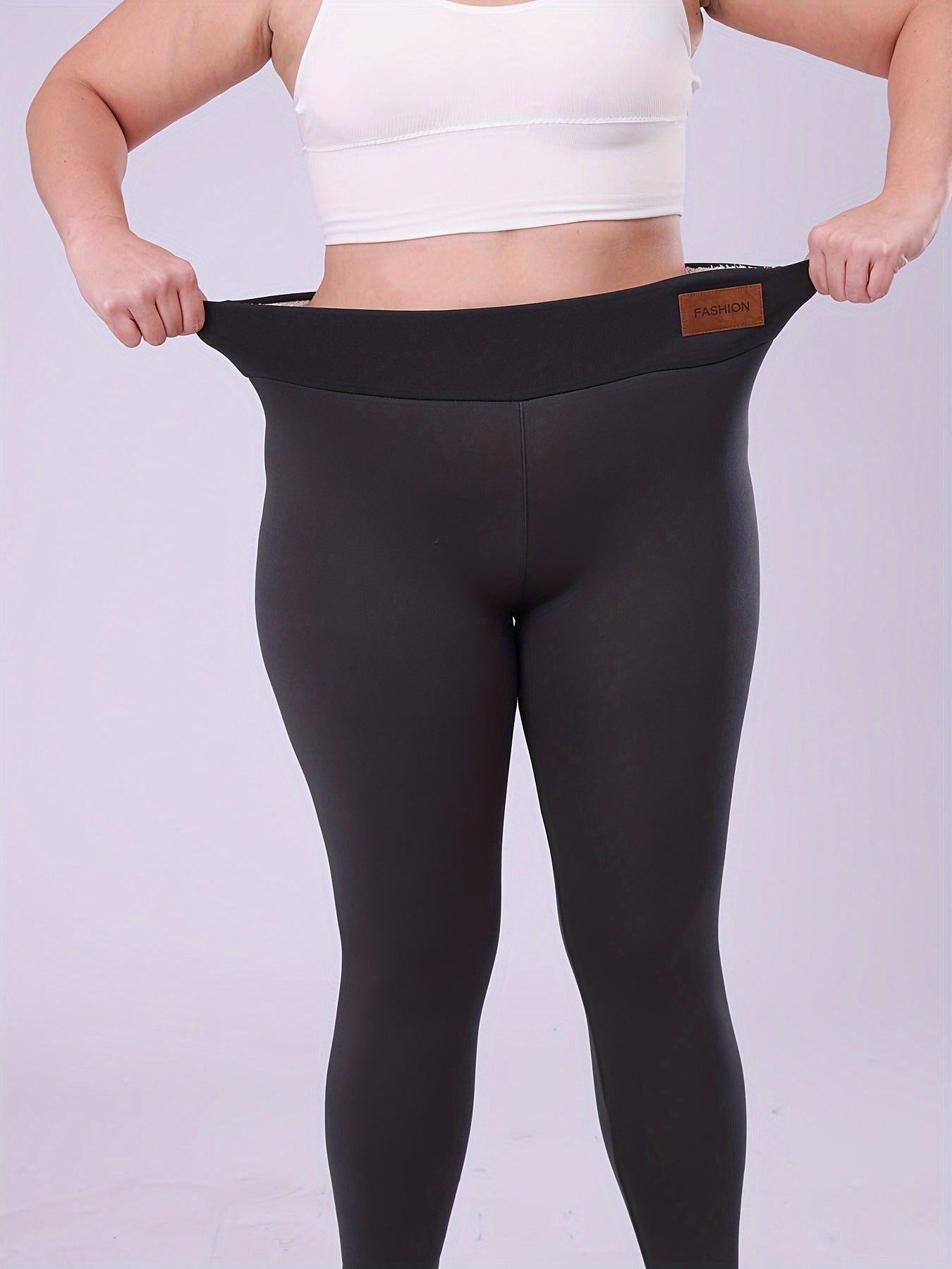 Warm Plus Size Leggings, High Waisted Fleece Lined, Thick Stretchy Long Pants for Cold Weather
