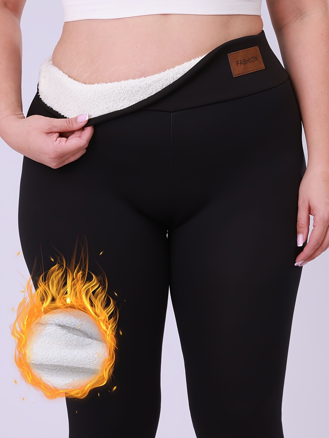 Warm Plus Size Leggings, High Waisted Fleece Lined, Thick Stretchy Long Pants for Cold Weather