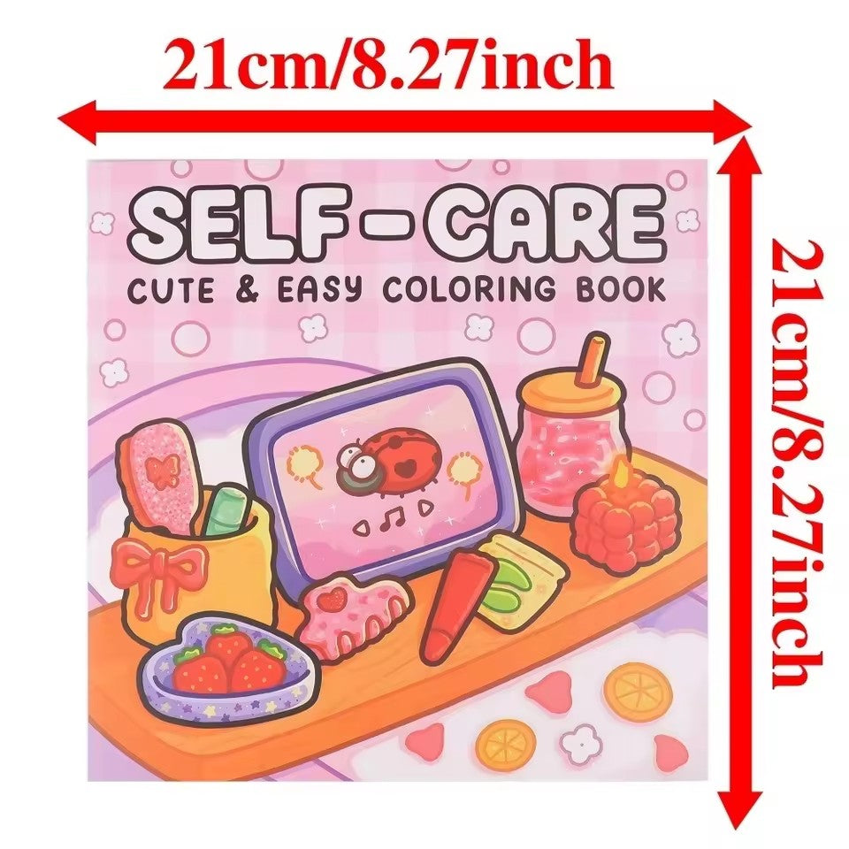Stress Relief Drawing Book, Self Care Coloring Book for Adults, with Cute and Easy Illustrations, Perfect Gift