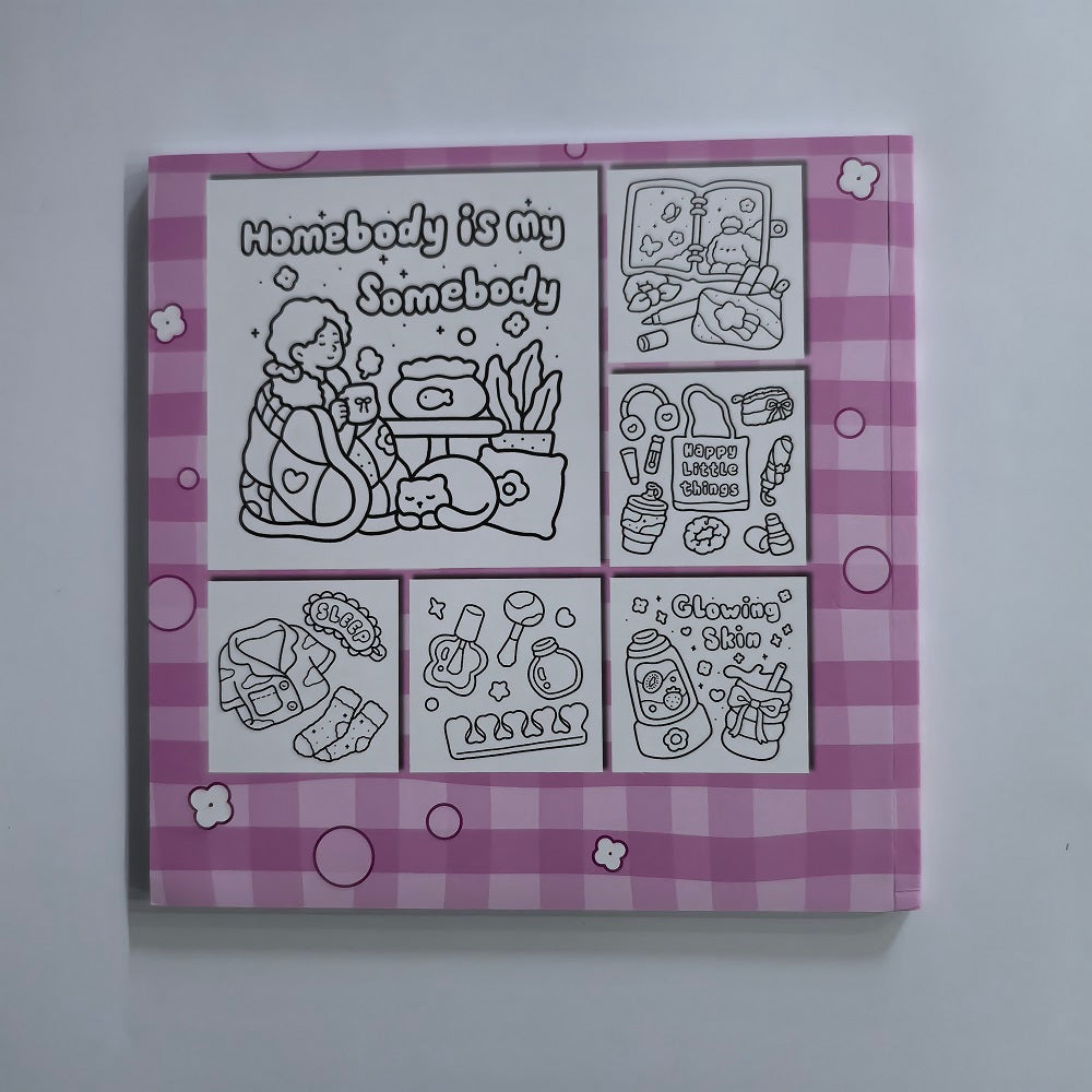 Stress Relief Drawing Book, Self Care Coloring Book for Adults, with Cute and Easy Illustrations, Perfect Gift