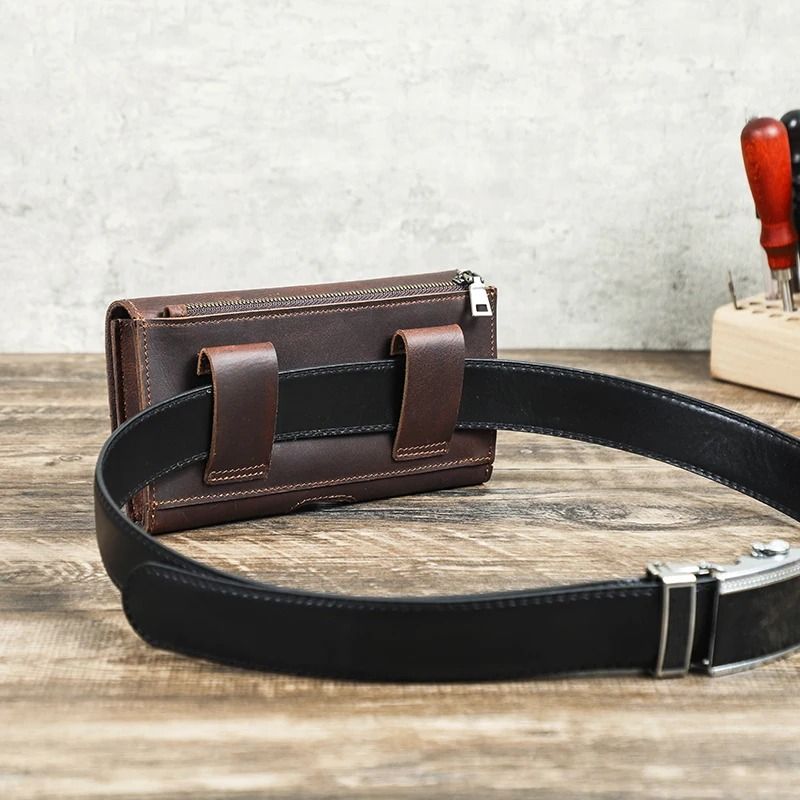 Genuine Leather Mens Waist Bag  Vintage Travel Fanny Pouch And Phone Belt Wallet 1