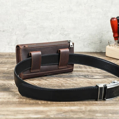 Genuine Leather Mens Waist Bag  Vintage Travel Fanny Pouch And Phone Belt Wallet 1