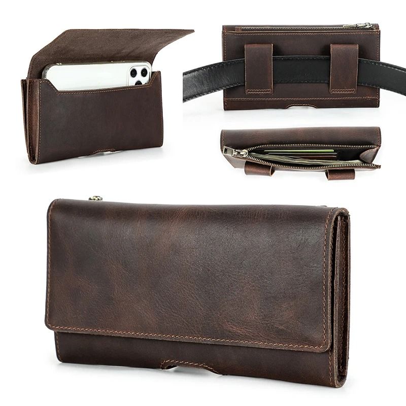 Genuine Leather Mens Waist Bag  Vintage Travel Fanny Pouch And Phone Belt Wallet 2