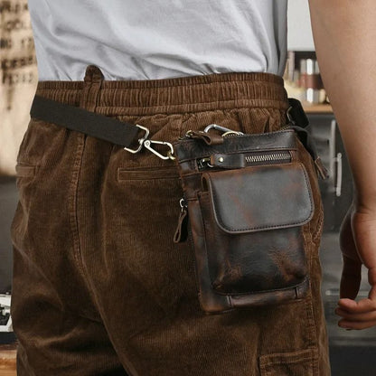 Genuine Leather Vintage Mens Waist Bag  MultiFunction Crossbody Belt Pouch With Split Hook 3