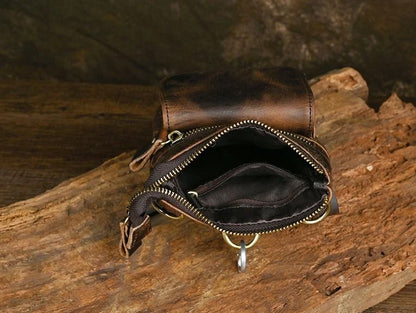 Genuine Leather Vintage Mens Waist Bag  MultiFunction Crossbody Belt Pouch With Split Hook 5