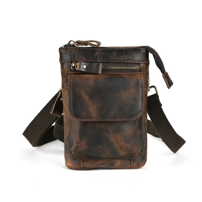 Genuine Leather Vintage Mens Waist Bag  MultiFunction Crossbody Belt Pouch With Split Hook 6