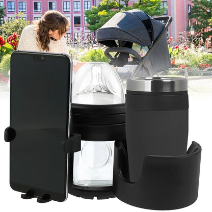 3in1 Universal Stroller Cup Holder With 360 Rotating Phone Mount  Double Bottle Organizer For Baby  6