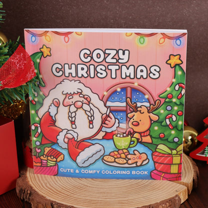 Cozy Christmas Coloring Book, Educational Montessori Drawing Toy, Cartoon Stress Relief Paperback, Painting Gift