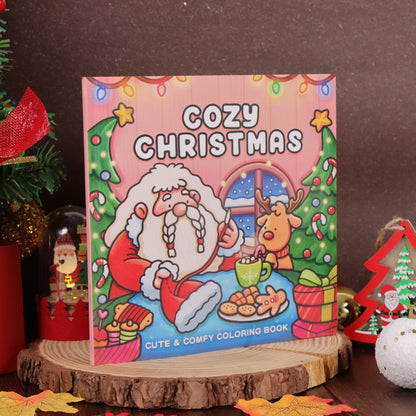 Cozy Christmas Coloring Book, Educational Montessori Drawing Toy, Cartoon Stress Relief Paperback, Painting Gift