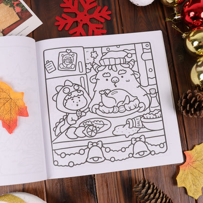 Cozy Christmas Coloring Book, Educational Montessori Drawing Toy, Cartoon Stress Relief Paperback, Painting Gift