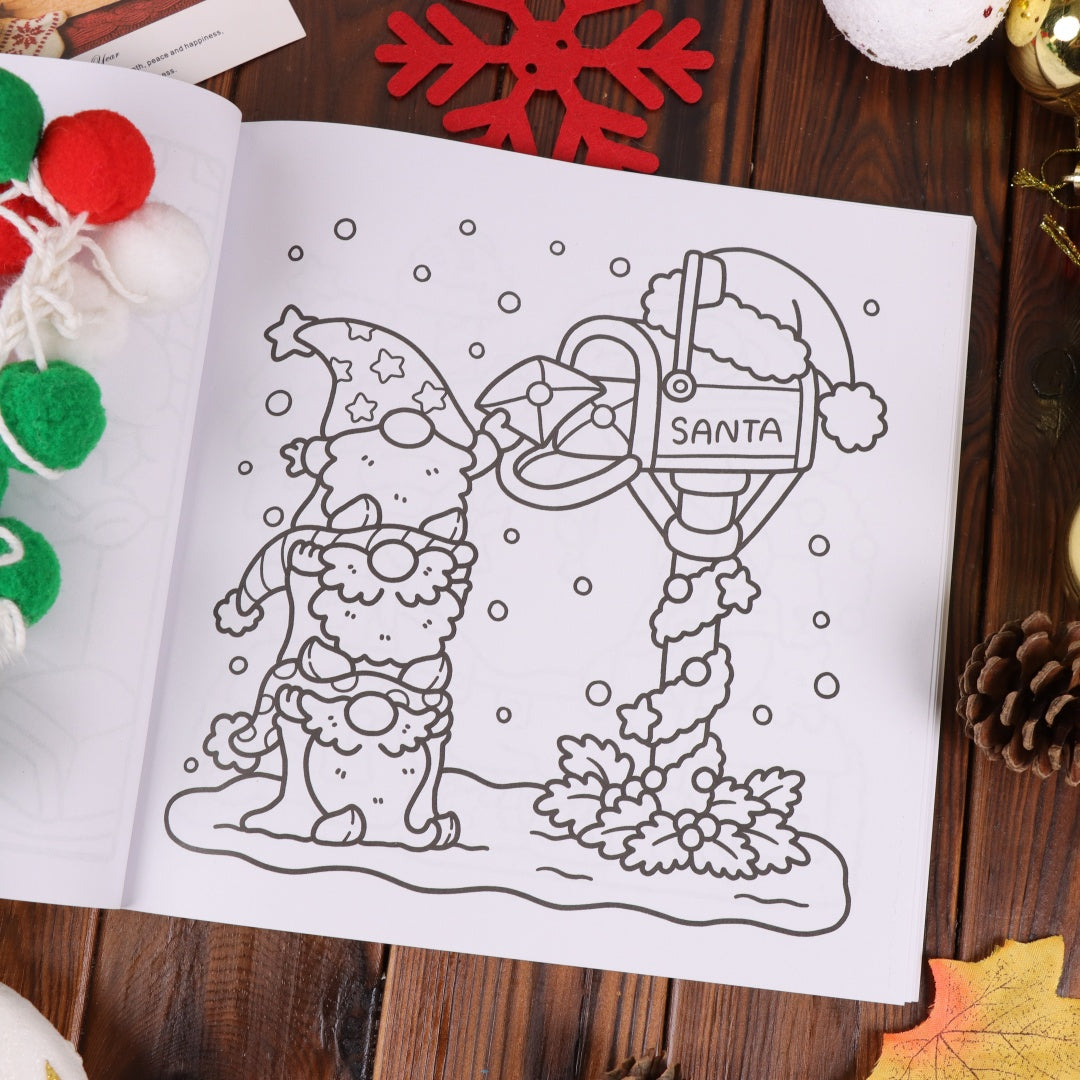 Cozy Christmas Coloring Book, Educational Montessori Drawing Toy, Cartoon Stress Relief Paperback, Painting Gift