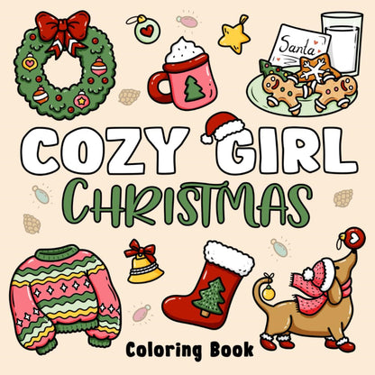 Cozy Christmas Coloring Book, Educational Montessori Drawing Toy, Cartoon Stress Relief Paperback, Painting Gift