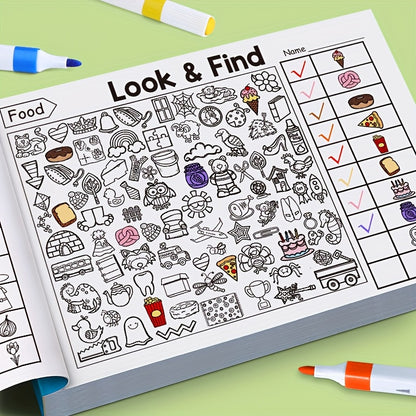 Interactive Seek And Find Coloring Book, Educational Puzzle Workbook for Kids, Alphabet, Number, and Pinyin Activity