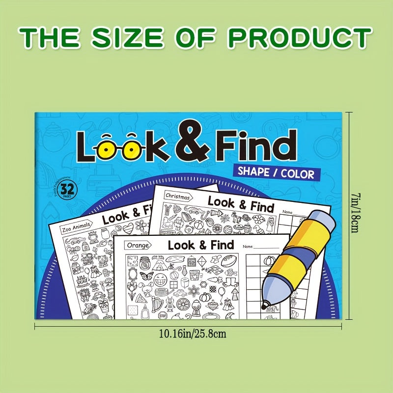 Interactive Seek And Find Coloring Book, Educational Puzzle Workbook for Kids, Alphabet, Number, and Pinyin Activity
