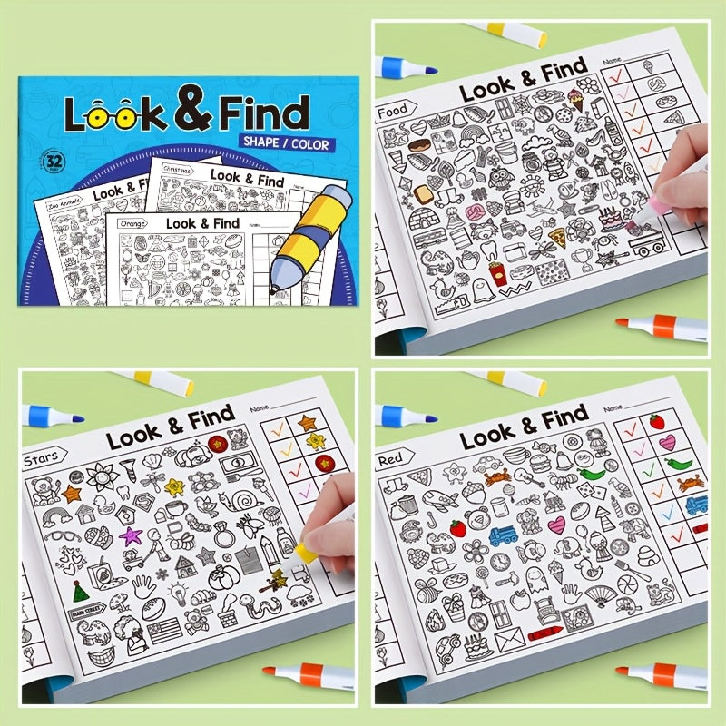 Interactive Seek And Find Coloring Book, Educational Puzzle Workbook for Kids, Alphabet, Number, and Pinyin Activity