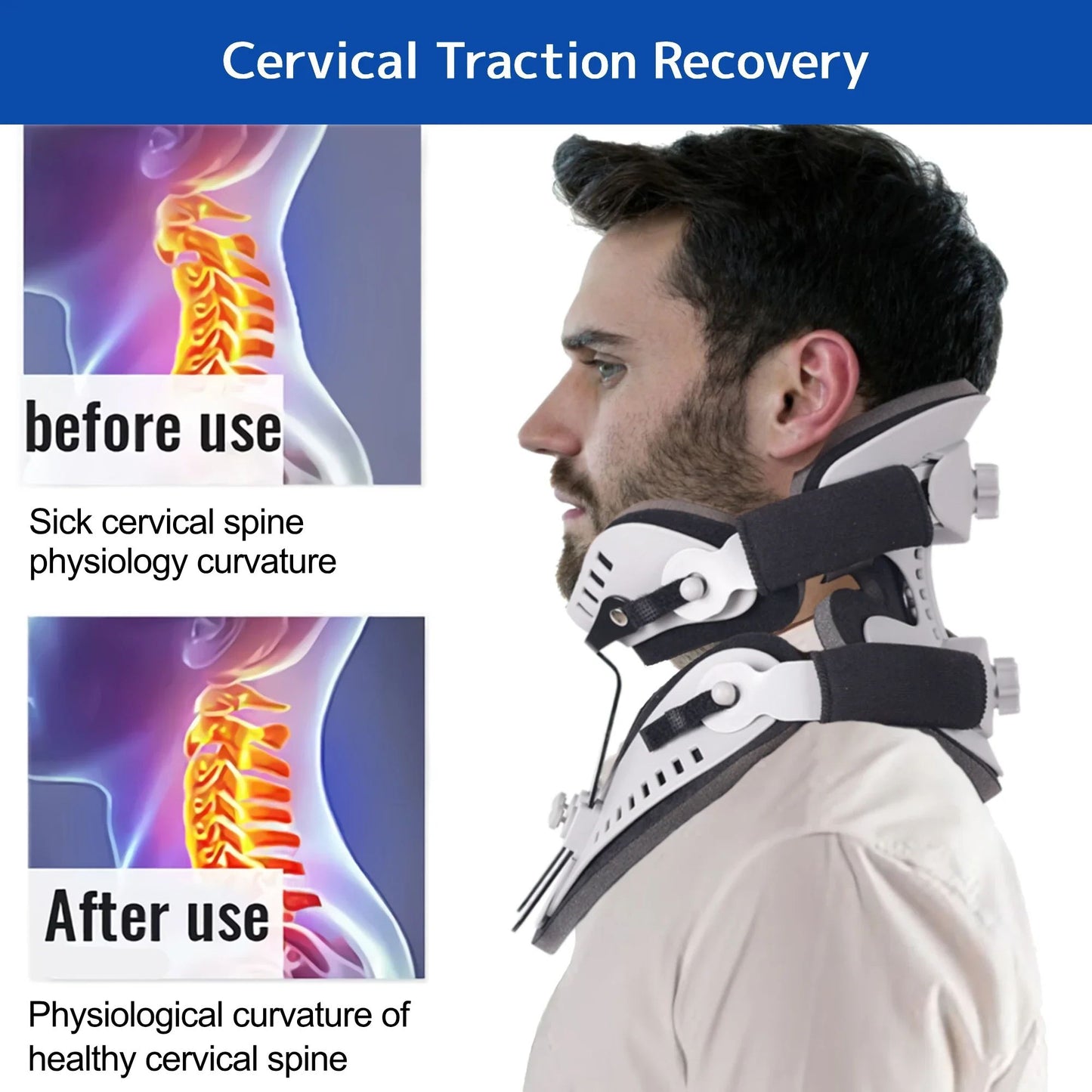Adjustable Cervical Collar Neck Brace Support Orthosis Pain Relief Traction Spine Alignment Fixable 3