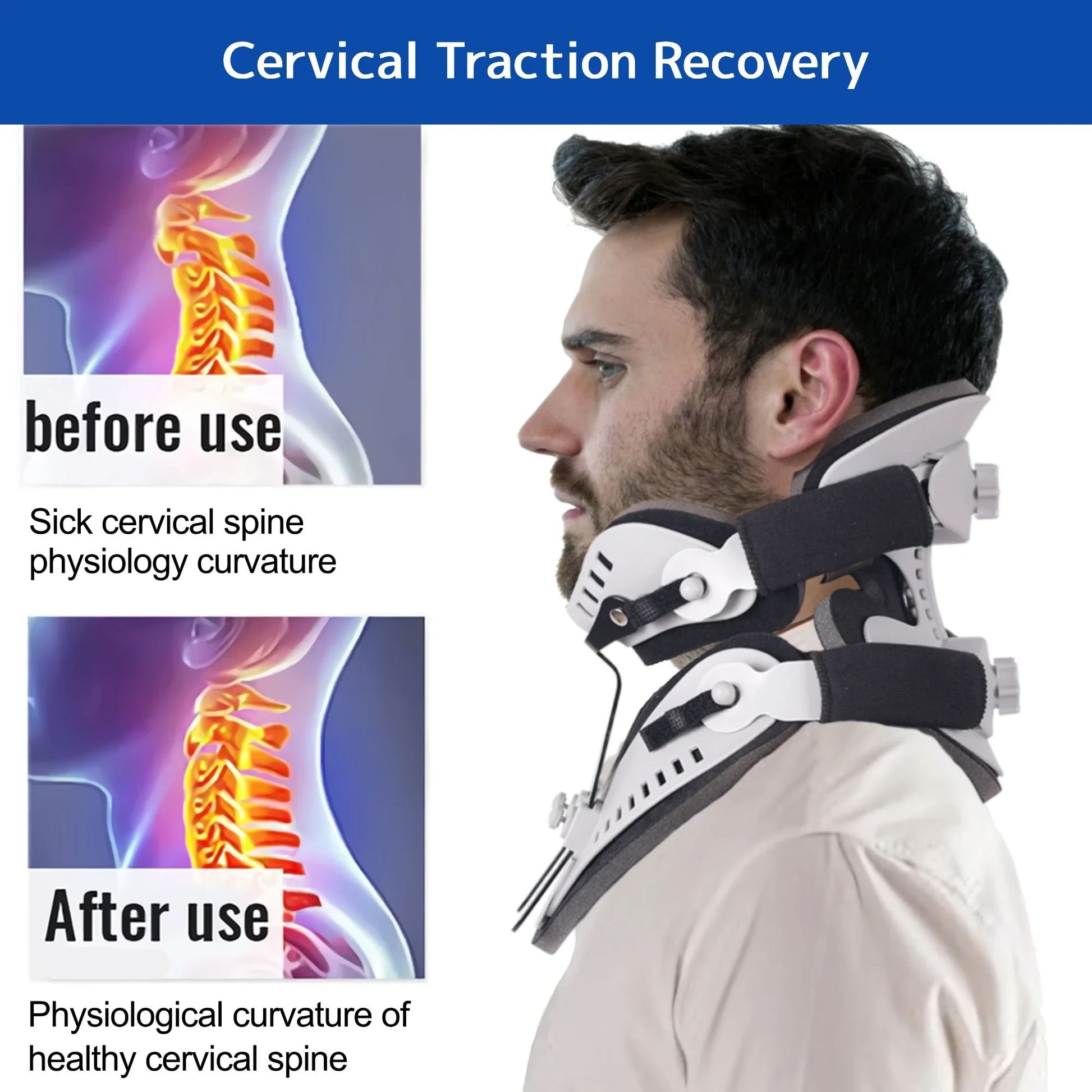 Adjustable Cervical Collar Neck Brace Support Orthosis Pain Relief Traction Spine Alignment Fixable 3