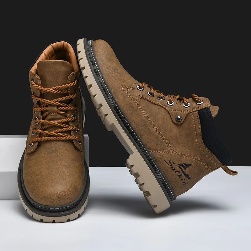 High Top Handmade Men Boots Ankle Winter Leather Shoes Outdoor Hiking Sneakers Hombres Botas Anti S 1
