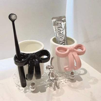 Luxury Ceramic Toothbrush Cup Set, Creative Minimalist Design, His and Hers for Couples, Stylish Home Use Bathroom