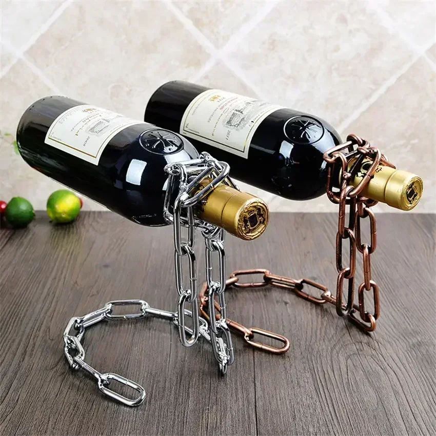 Magical Suspension Wine Rack, Single Bottle Display, Iron Chain Holder for Kitchen, Bar, Cellar, Dining Room Decor