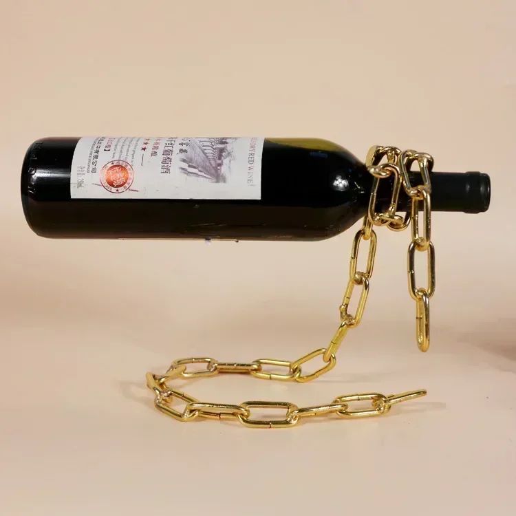 Magical Suspension Wine Rack Single Bottle Display Iron Chain Holder For Kitchen Bar Cellar Dining  2
