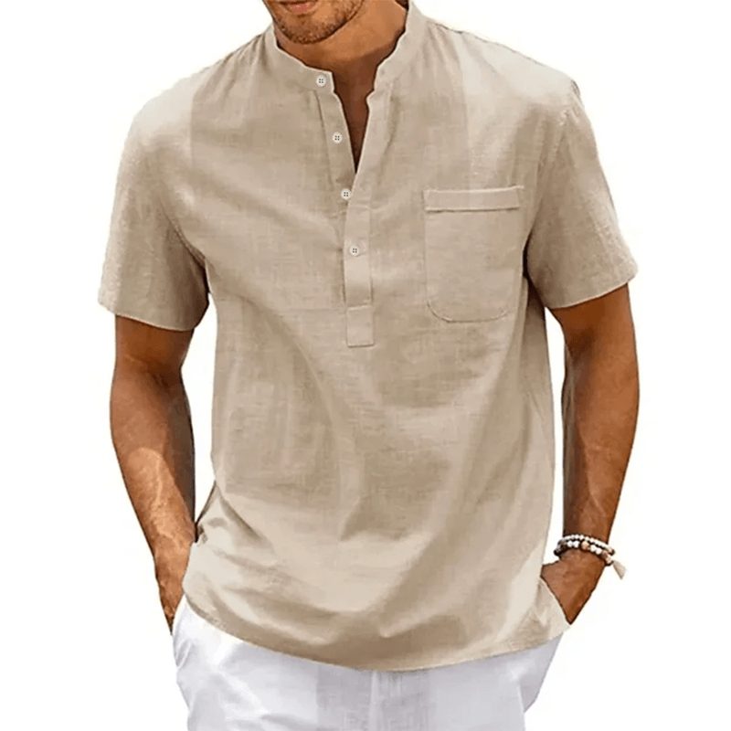 CoastLounge Cotton Linen Henley Shirt for Men