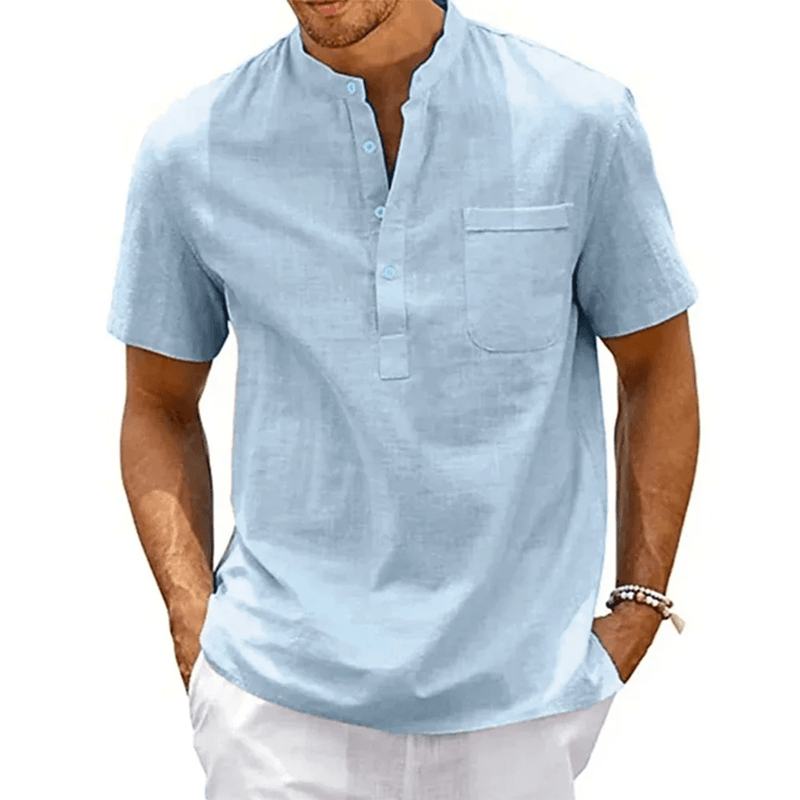 CoastLounge Cotton Linen Henley Shirt For Men 2