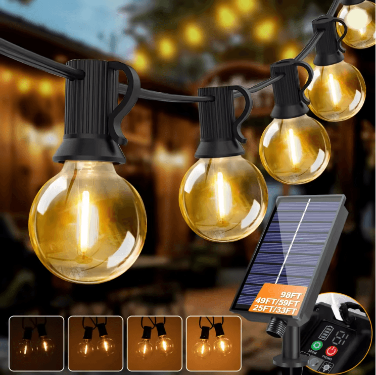 GlowGarden Solar Globe String Lights G40 Outdoor Set