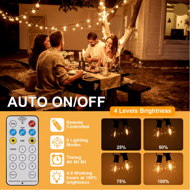 GlowGarden Solar Globe String Lights G40 Outdoor Set 1