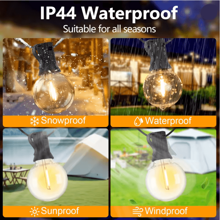 GlowGarden Solar Globe String Lights G40 Outdoor Set 2