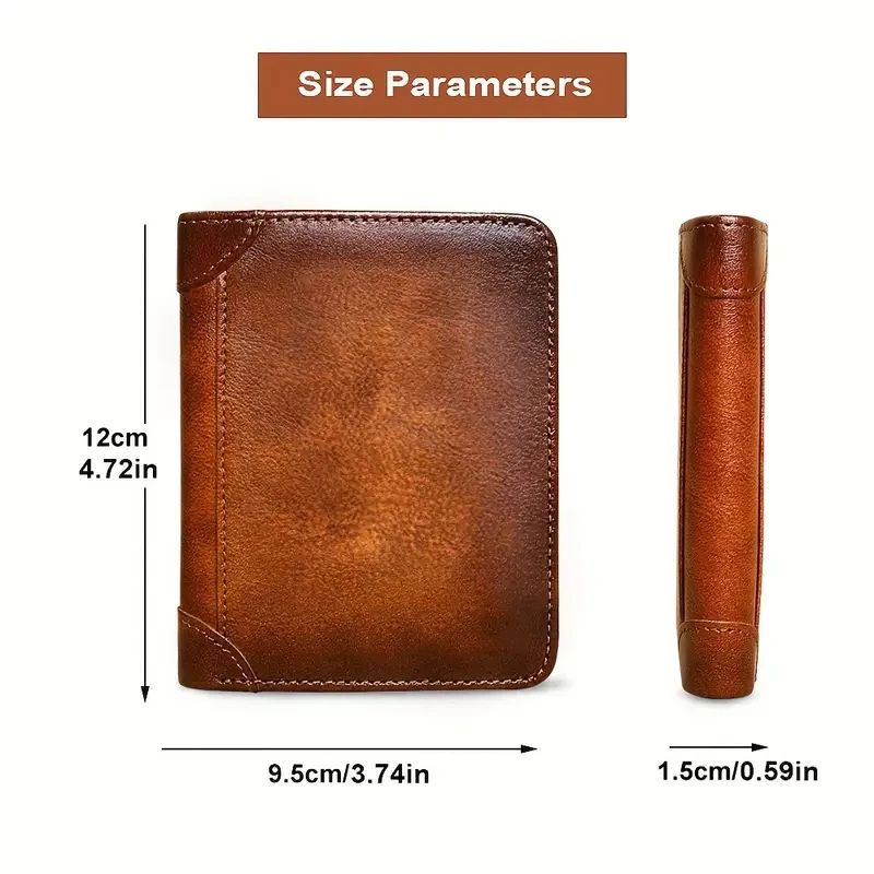 Mens Genuine Leather Wallet RFID Anti Theft Large Capacity Trifold Fashion Card Holder With Photo P 5