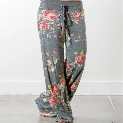 Women's Printed Wide Leg Pants, Loose and Comfortable Yoga Pants with Drawstring, Casual Comfort Wear