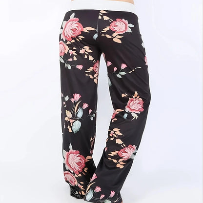 Women's Printed Wide Leg Pants, Loose and Comfortable Yoga Pants with Drawstring, Casual Comfort Wear