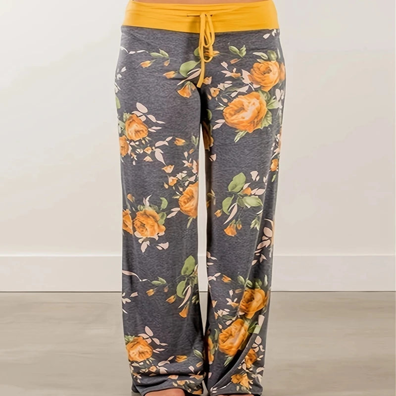 Women's Printed Wide Leg Pants, Loose and Comfortable Yoga Pants with Drawstring, Casual Comfort Wear