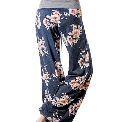 Women's Printed Wide Leg Pants, Loose and Comfortable Yoga Pants with Drawstring, Casual Comfort Wear