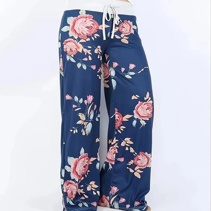 Women's Printed Wide Leg Pants, Loose and Comfortable Yoga Pants with Drawstring, Casual Comfort Wear
