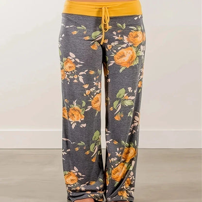Women's Printed Wide Leg Pants, Loose and Comfortable Yoga Pants with Drawstring, Casual Comfort Wear