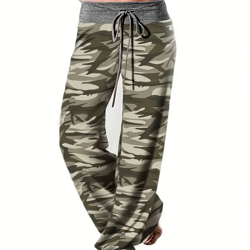 Women's Printed Wide Leg Pants, Loose and Comfortable Yoga Pants with Drawstring, Casual Comfort Wear