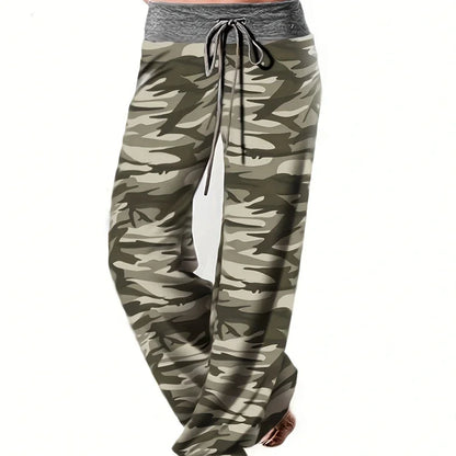 Women's Printed Wide Leg Pants, Loose and Comfortable Yoga Pants with Drawstring, Casual Comfort Wear