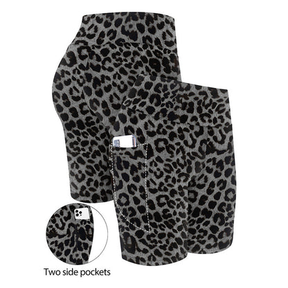 High Waist Tight Shorts, Tiger Print, Slim Fit, Bottom Lifting, Five Quarter Length, Pocketed Base Layer