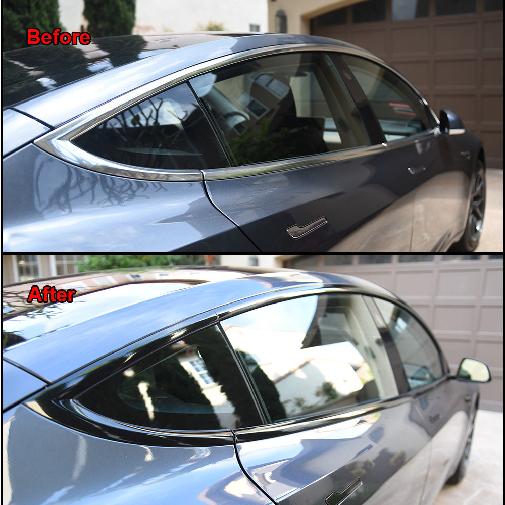 Chrome Delete Vinyl Film, Glossy Black Window Trim Wrap, Car Hood Roof Pillar Stripes