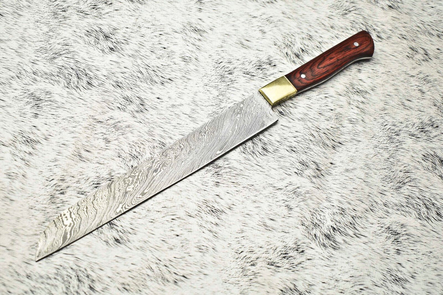 14" Custom Handmade Damascus Steel Chef Knife with Leather Sheath | Full Tang