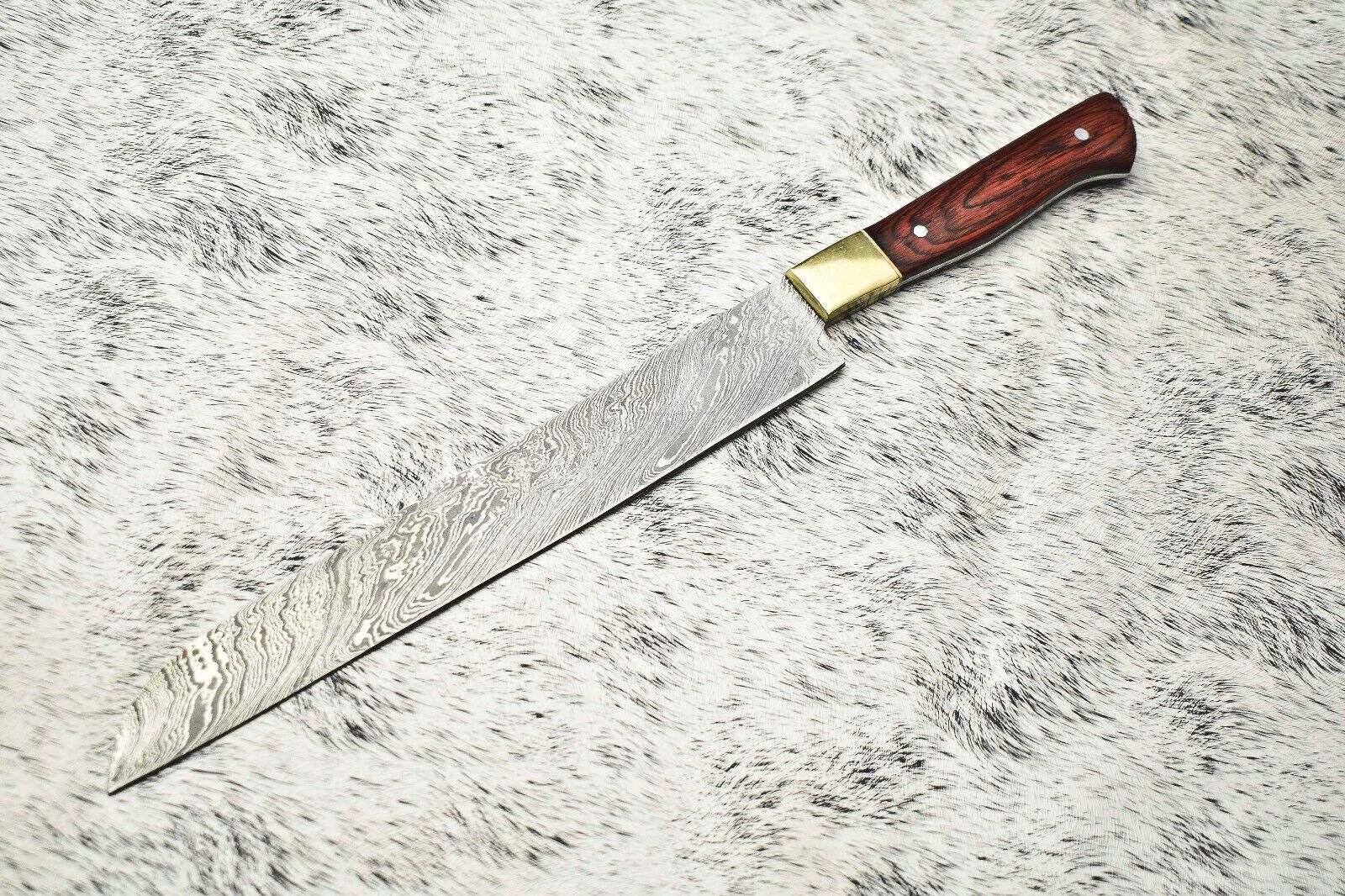 14" Custom Handmade Damascus Steel Chef Knife with Leather Sheath | Full Tang