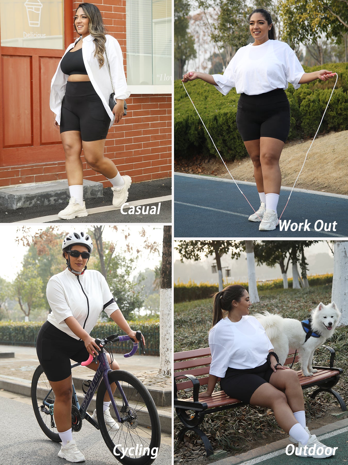Plus Size Biker Shorts, High Waisted with Pockets, Super Soft Tummy Control, No See Through, for Womens Workout, Running