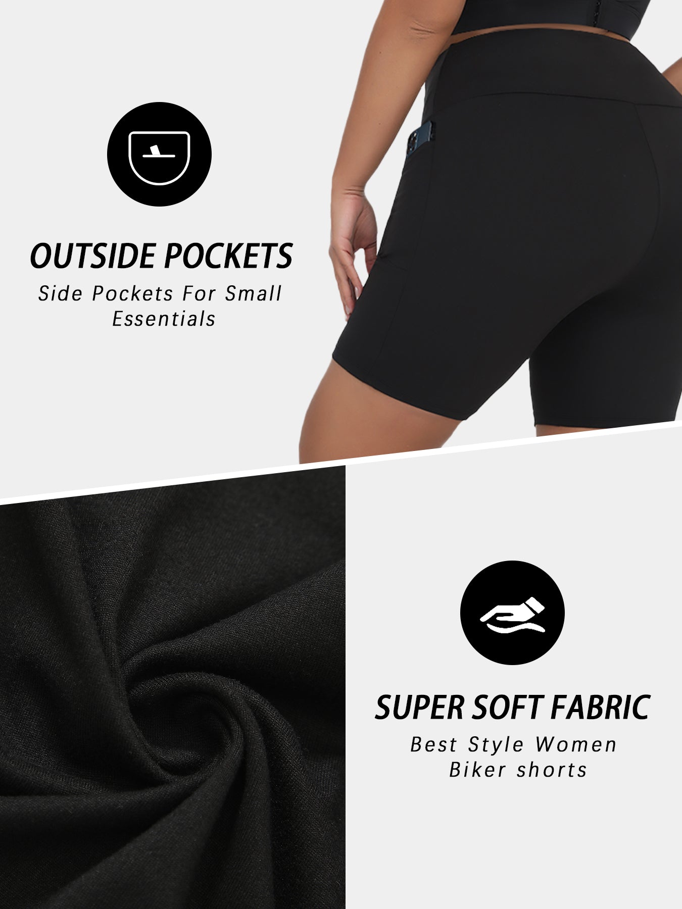Plus Size Biker Shorts, High Waisted with Pockets, Super Soft Tummy Control, No See Through, for Womens Workout, Running