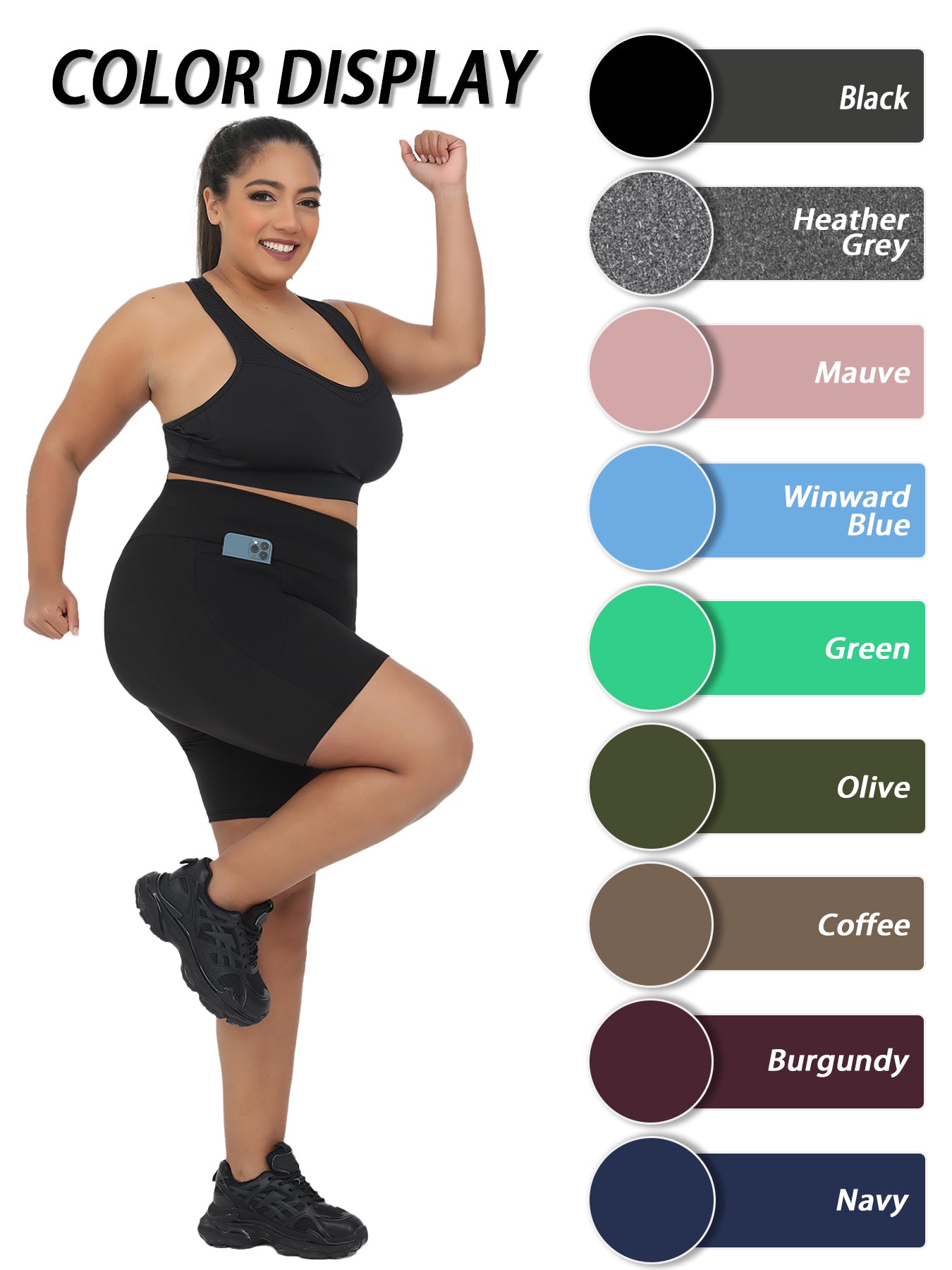 Plus Size Biker Shorts, High Waisted with Pockets, Super Soft Tummy Control, No See Through, for Womens Workout, Running
