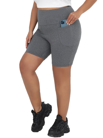 Plus Size Biker Shorts, High Waisted with Pockets, Super Soft Tummy Control, No See Through, for Womens Workout, Running