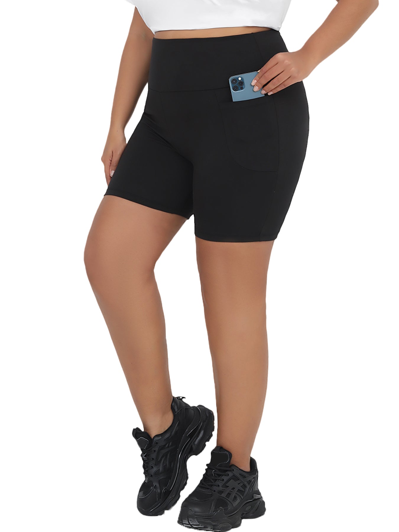 Plus Size Biker Shorts, High Waisted with Pockets, Super Soft Tummy Control, No See Through, for Womens Workout, Running
