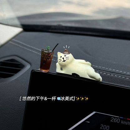 Car Dashboard Cat Ornament, Cute Healing Kitten Figurine, Resin Decorative Cat Accessories for Car Interior